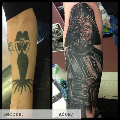 Darth vader Star wars Sith Realistic cover up  tattoo by Derek Dufresne Space Tiger Tattoos 2709 St Claude ave, New Orleans, LA