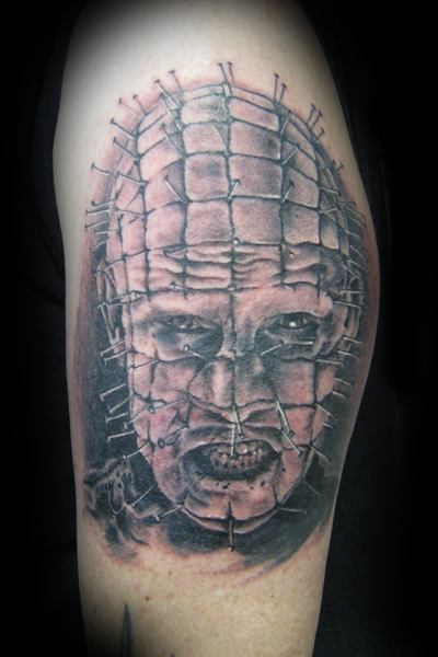 Pinhead horror Hellraiser portrait  tattoo by Derek Dufresne Space Tiger Tattoos 2709 St Claude ave, New Orleans, LA