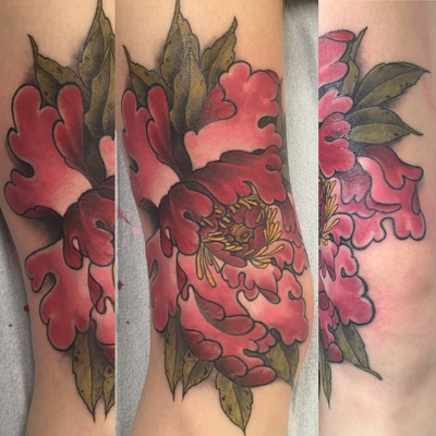 Peony peonies flower floral  tattoo by Derek Dufresne Space Tiger Tattoos 2709 St Claude ave, New Orleans, LA